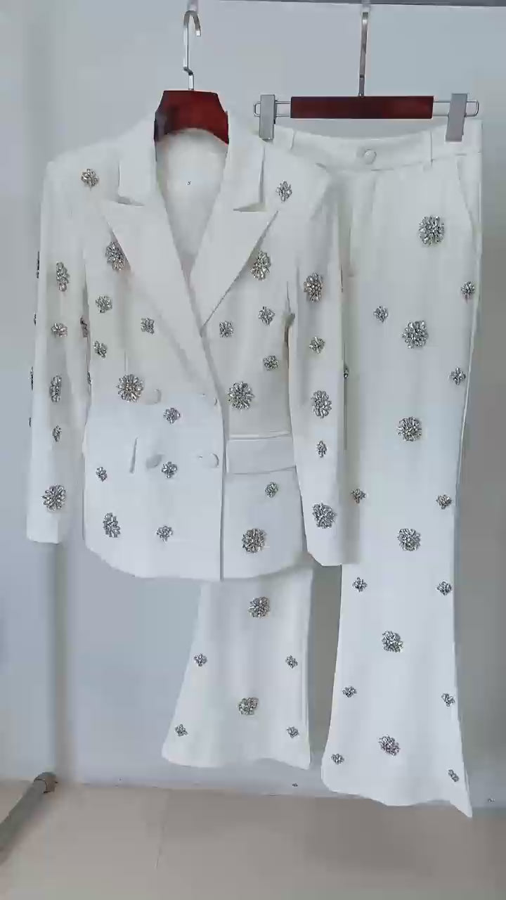 Rhinestone Embellished Blazer and Pants Two Piece Set for Women Formal Party Suit Main image