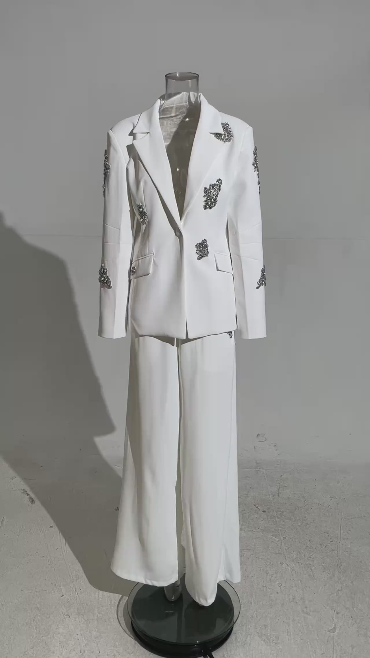 Rhinestone Embellished Tailored Blazer And Pants Two Piece Set