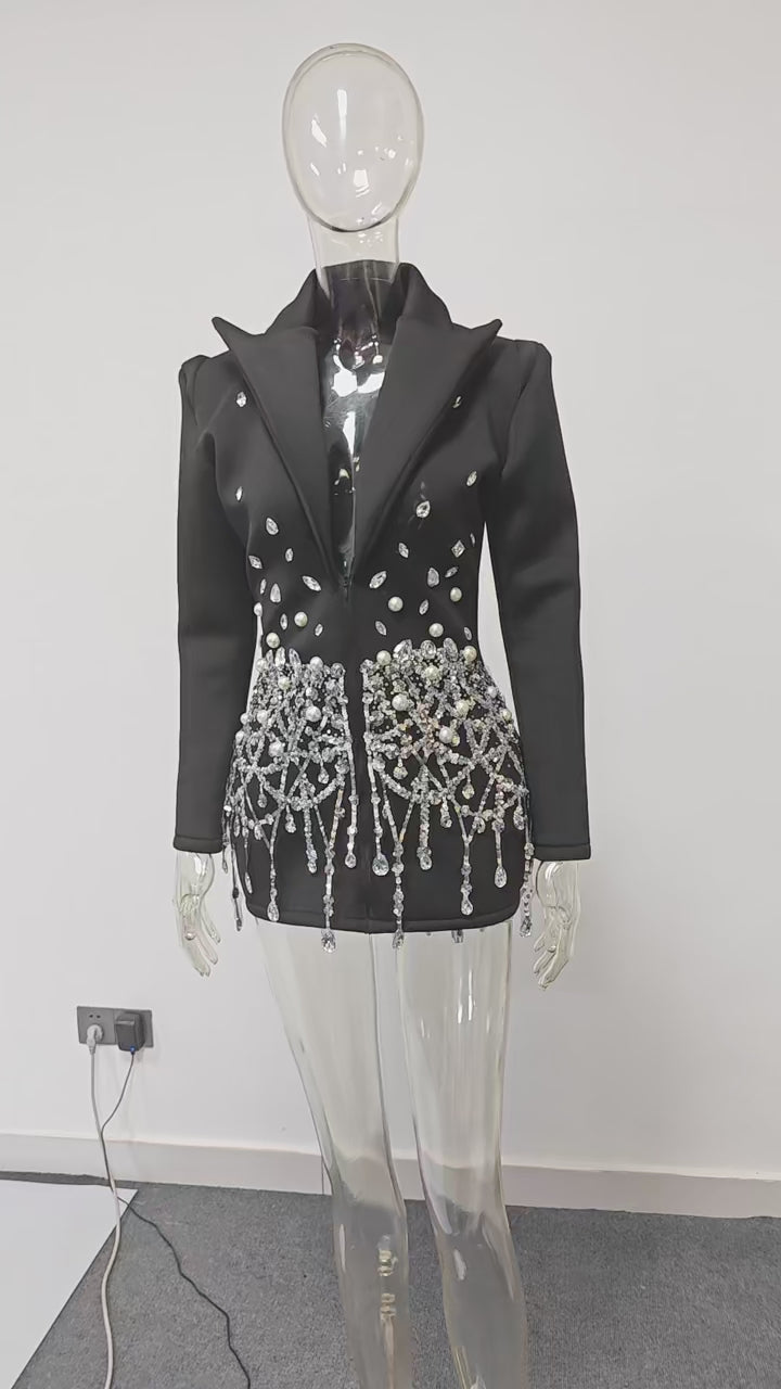 Luxury Beaded And Rhinestone Bodycon Blazer Dress For Formal Occasions Main image
