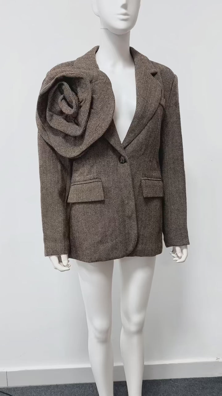 Women's Unique Artistic Flower Accent Structured Blazer