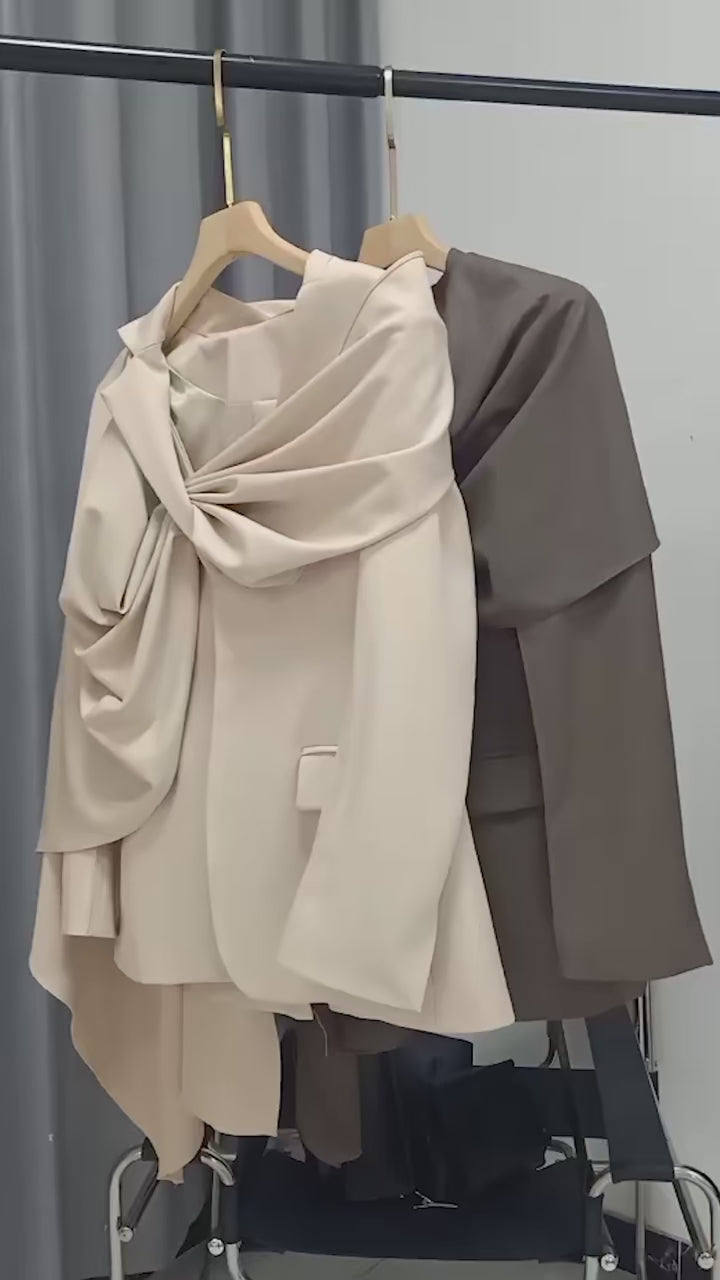 Women Fashion Draped Cape Style Blazer Unique Long Sleeve Suit Top Main image