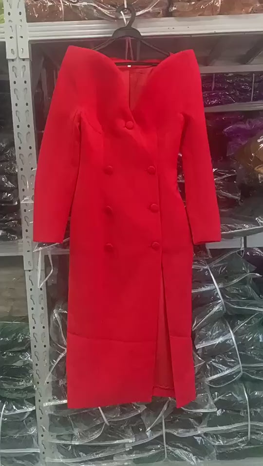 Platlogy Women's Fashion Designer Stand Collar Long Trench Overcoat Windbreaker
