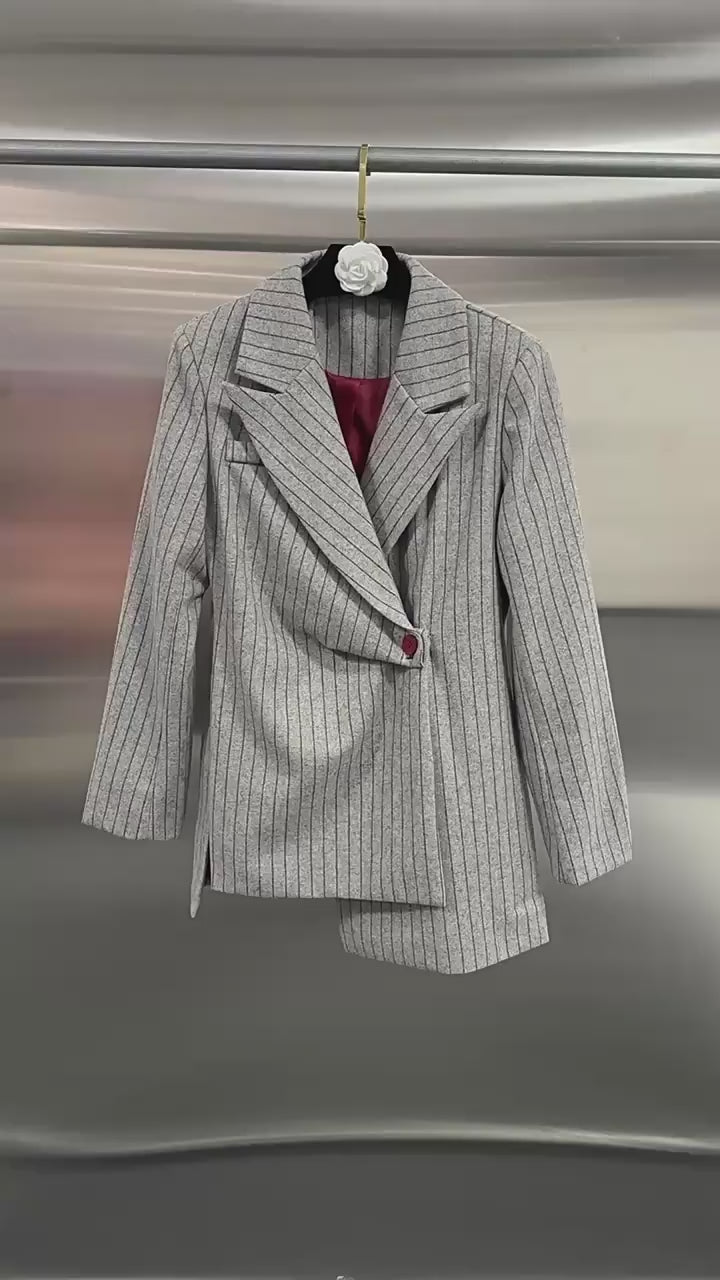 Women's Long Sleeve Striped Blazer with Unique Cut Design Main image