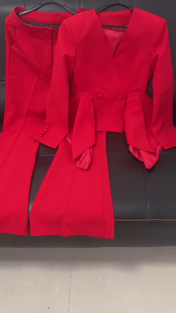 Women’s Tailored Peplum Blazer Suit Set For Special Occasions