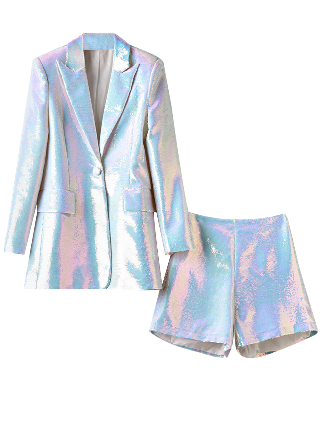 Platlogy Women Sequin Blazer and Short Set 2 PC Slim Fit Notch Lapel Prom Party Glitter Suit