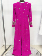 platlogy Women's Fashion Designer Party Formal Long Sleeve Luxurious Rhinestone Diamonds Beaded Long Maxi Dress Gowns
