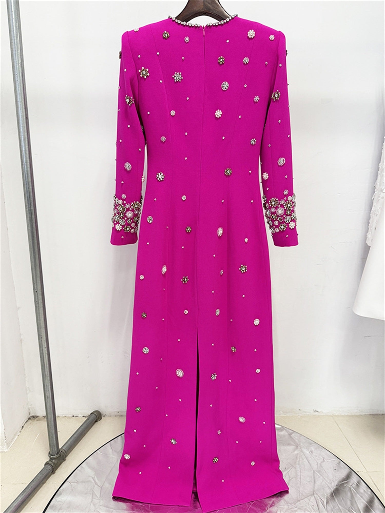platlogy Women's Fashion Designer Party Formal Long Sleeve Luxurious Rhinestone Diamonds Beaded Long Maxi Dress Gowns